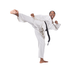 african american woman in karate suit