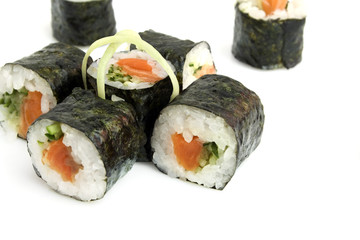 sushi rolls with salmon and cucumber