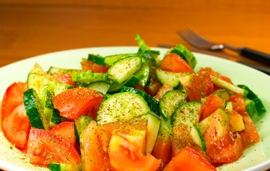 fresh vegetable salad with spices close up
