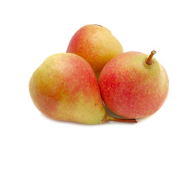 three fresh colorful pears isolated on white