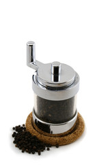 Chrome plated pepper grinder isolated on white background