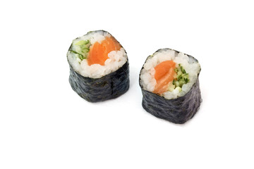 sushi rolls with salmon and cucumber