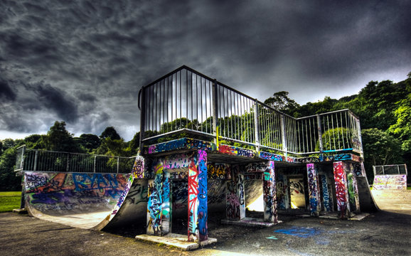 HDR Skate ramp covered with Graffiti