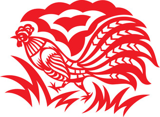An oriental decorative paper cut of a rooster