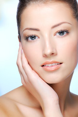 Obraz premium Portrait of young adult woman with health skin of face.