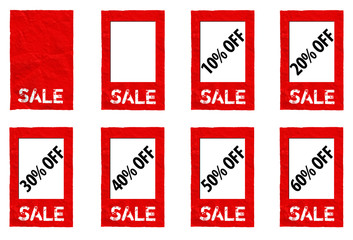 A set of eight sale tags