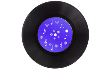 Analog record with christmas carols isolated on white