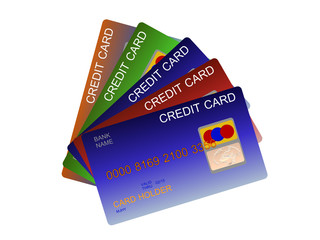 3d illustration of some credit cards isolated on white