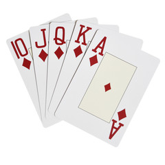 Diamonds royal flush isolated over white background