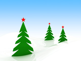 3d illustration of christmas trees forest over snow