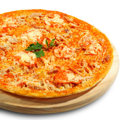 Meat Pizza with Parsley. Isolated on White Background