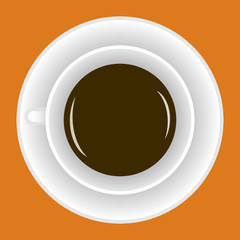 Cup with hot coffee on a orange background. Illustration