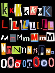 Alphabet Letters Unique Set Part 3 of 5 on Black
