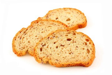Three slices of traditional bread, isolated on white