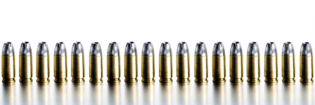 bullets 9mm high contrast banner isolated on white
