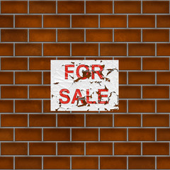 Fototapeta na wymiar House brick wall with for sale poster on it.