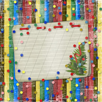 Old notebook with a bouquet on the striped abstract background
