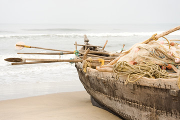 Fisherman boat full with fishing gear