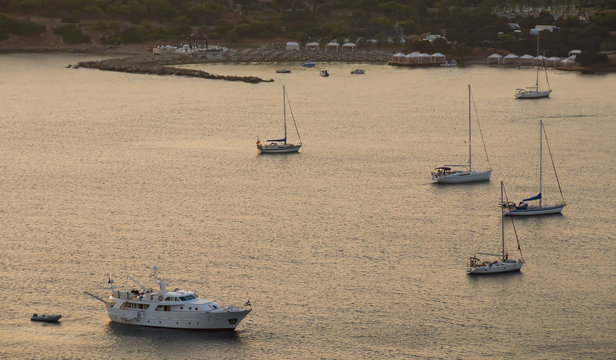 Yacht at cape sunion in Greece.