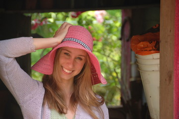 Girl in a pink hat