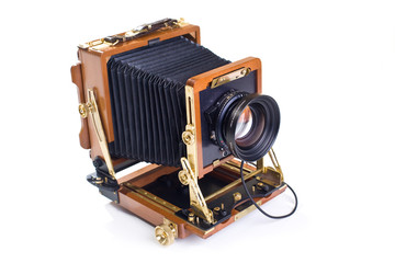 Vintage view camera isolated on white background