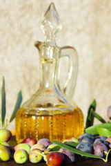 Olive oil and mature olives.