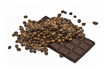 coffee beans and chocolate-bar