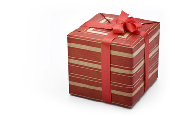 striped gift box with red ribbon
