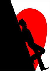 Silhouette of the enamoured man against heart
