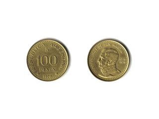100 Argentine Pesos coin isolated on white