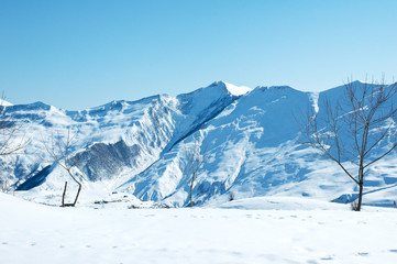 Winter mountains on a bright sunny day