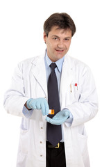 Doctor or vet with prescrption medicine