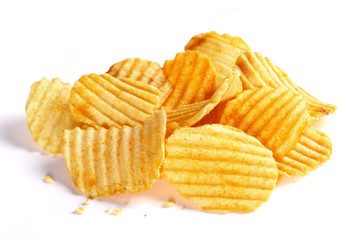 Pile of potato chips isolated on white background - 10616087
