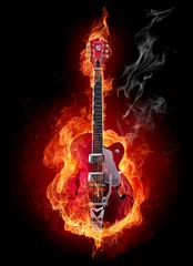 Stickers pour porte Flamme Guitare de feu