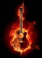 Papier Peint photo Lavable Flamme Guitare de feu