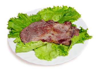 grilled steak on plate isolated