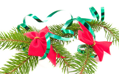 decorated christmas-tree branch with bow