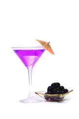 wine glass with coctail and olives