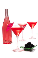 wine glass with coctail and olives