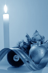 Santa in candles light and christmas ball