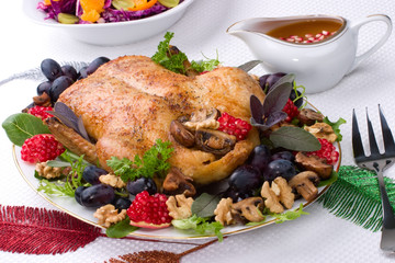 Christmas duck on holiday table