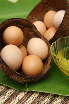 Cooking oil and fresh eggs from the farm