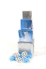 stock of christmas presents with ribbons