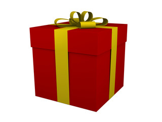red gift box with yellow ribbon and bow isolated on white