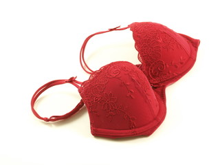 A red bra on white isolated background.
