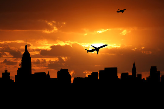 Midtown Manhattan skyline with planes