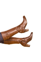 Brown woman's boot isolated on white background