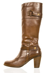 Brown woman's boot isolated on white background