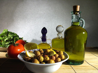 close up shot of green olives plate
