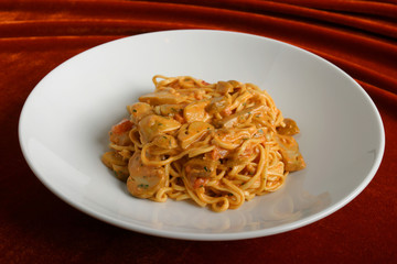 Paste with champignons.